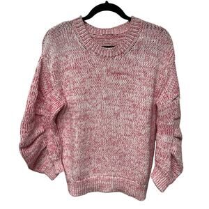 Elie Tahari Womens Puff Sleeve Pink Red White Knit Heavy Pullover Sweater Small